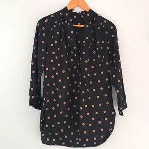 NWOT Fun2Fun Black & Gold Polkadot Blouse